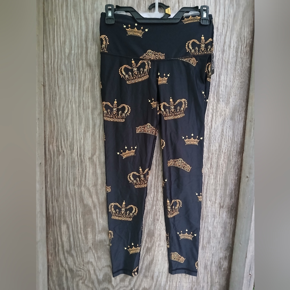 NEW Victoria Secret Sport Leggings, Size S/P Black & Gold Crown